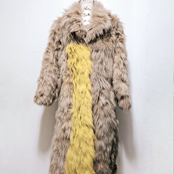 Real Finnish Raccoon Fur Multi-Color Over Coat Jacket No Fox Mink Beige Yellow - Picture 3 of 6